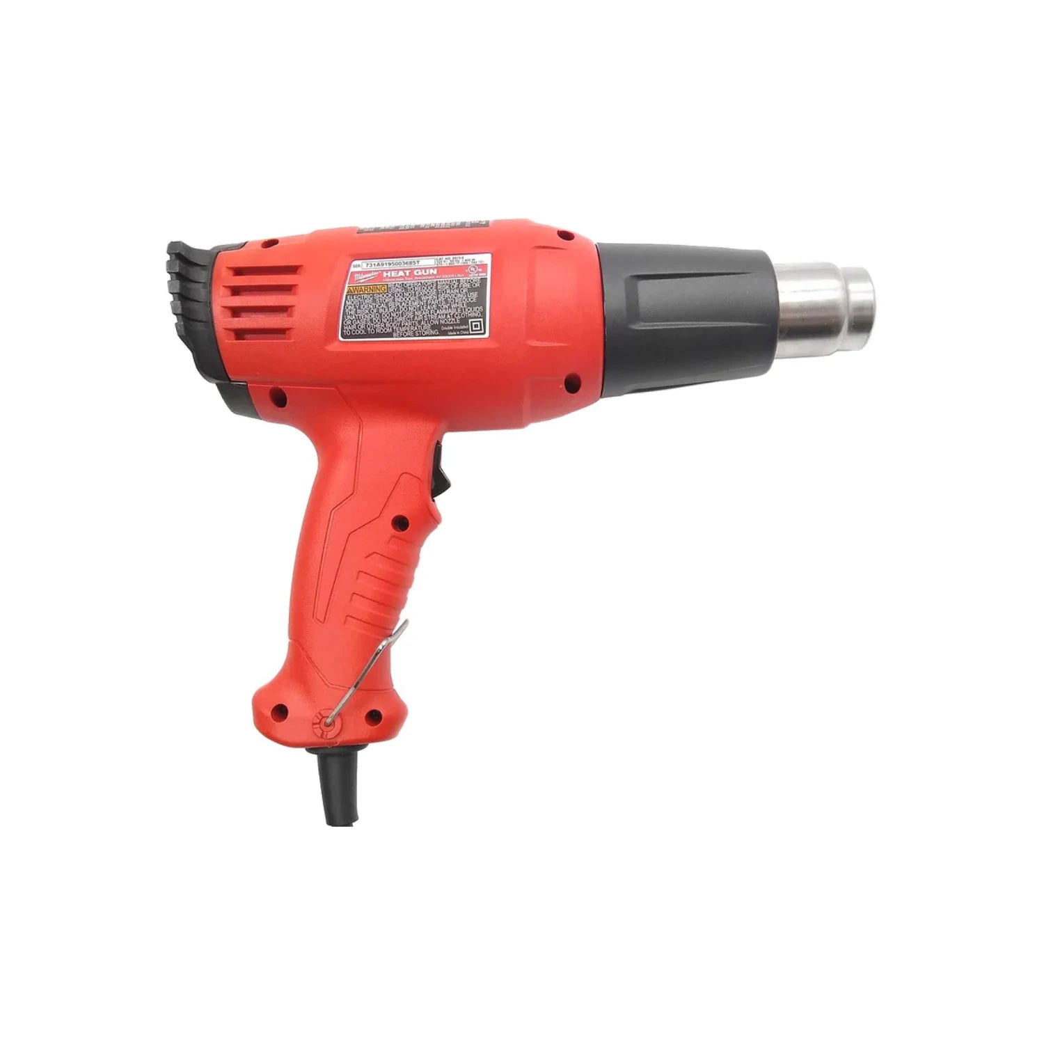 Pistola de calor Milwaukee roja 1400W, decapador eléctrico profesional con boquilla metálica para trabajo pesado.