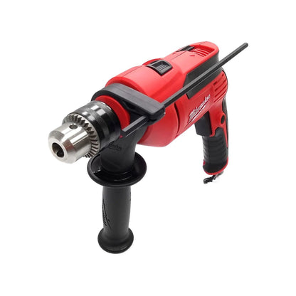 Rotomartillo percutor eléctrico Milwaukee rojo 1/2 pulgada, con mango auxiliar y varilla de profundidad.