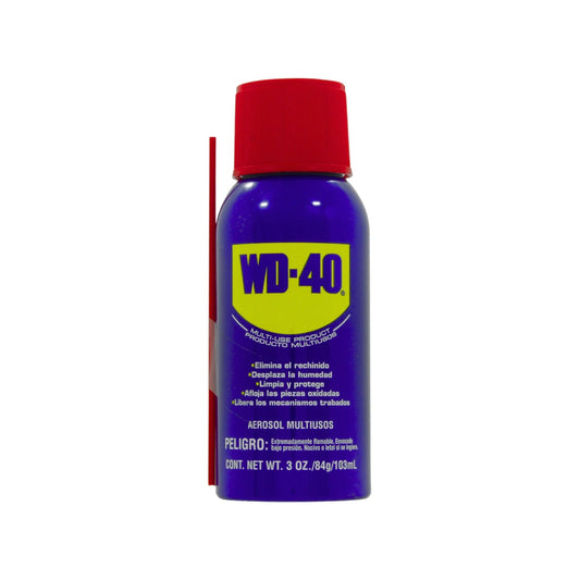 WD-40 aceite multiusos en aerosol 3 oz con popote aplicador, lata azul y roja para lubricar y proteger metales