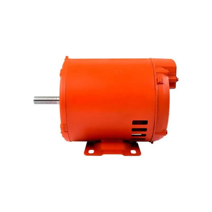 Motor eléctrico de 1/2 HP color naranja con eje metálico, base de montaje y rejillas de ventilación