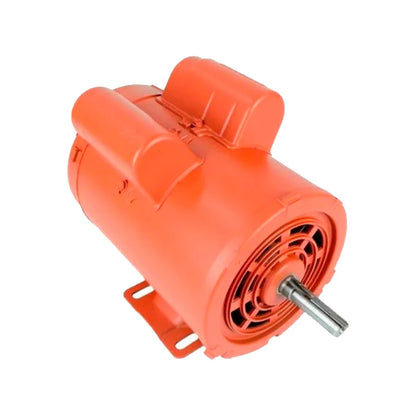 Motor eléctrico 1.5 HP naranja, de inducción, con eje y base de montaje, para aplicaciones industriales