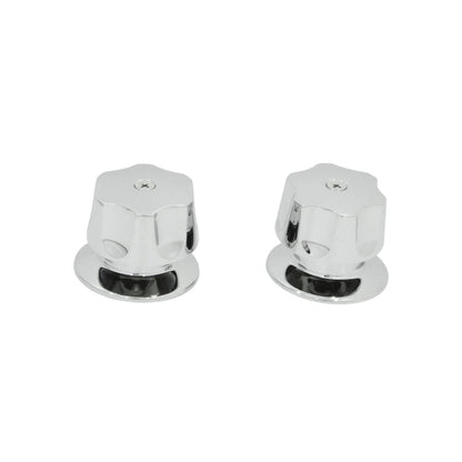 Par de manerales cromados para regadera o grifo de baño, acabado brillante y diseño hexagonal.