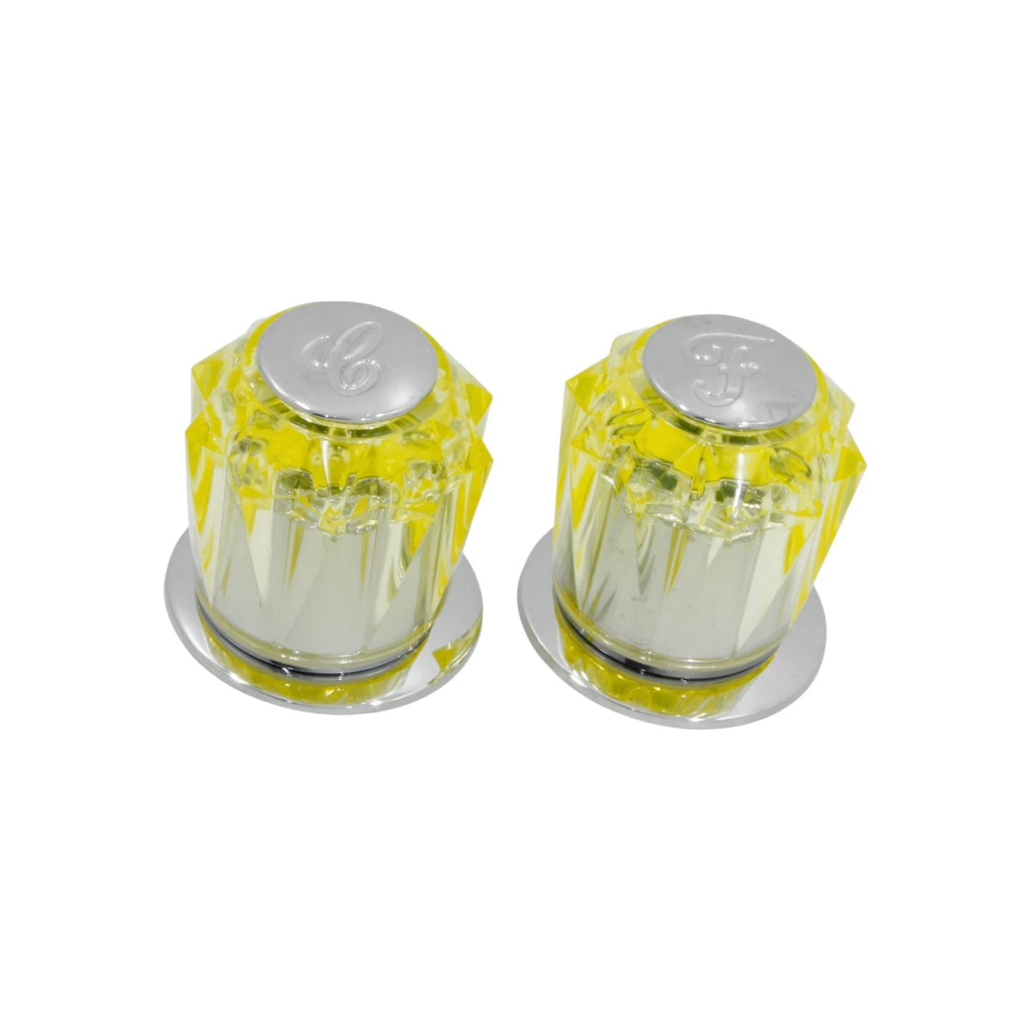 Par manerales acrílicos ámbar facetados para regadera, tapas cromadas C y F, grifo baño