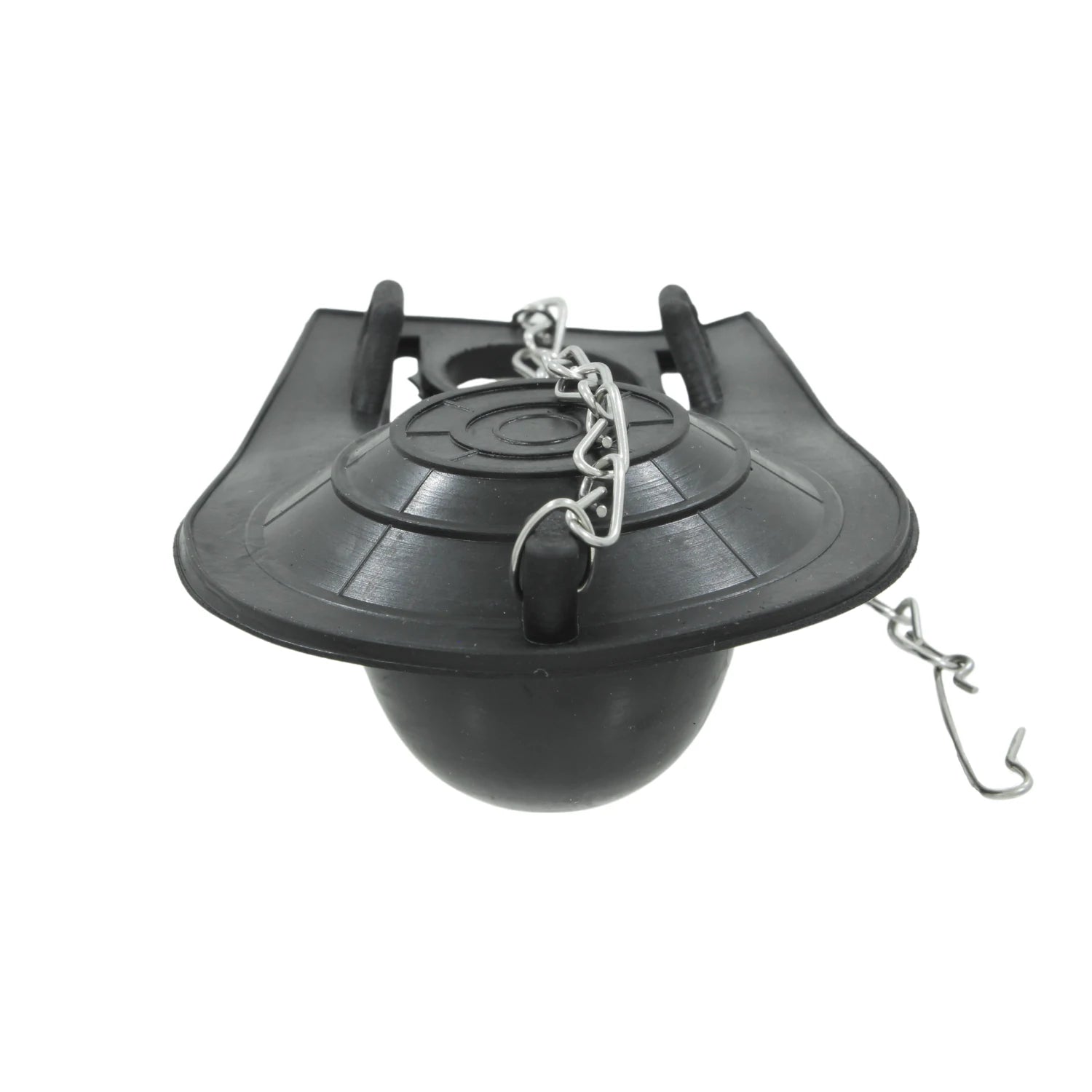 Tapón sapito de hule negro para inodoro y WC con cadena metálica, válvula de descarga de baño.