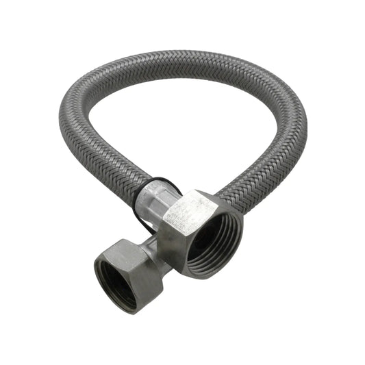 Flexible trenzado de acero inoxidable para conexión de agua con tuercas hexagonales para plomería y sanitarios.