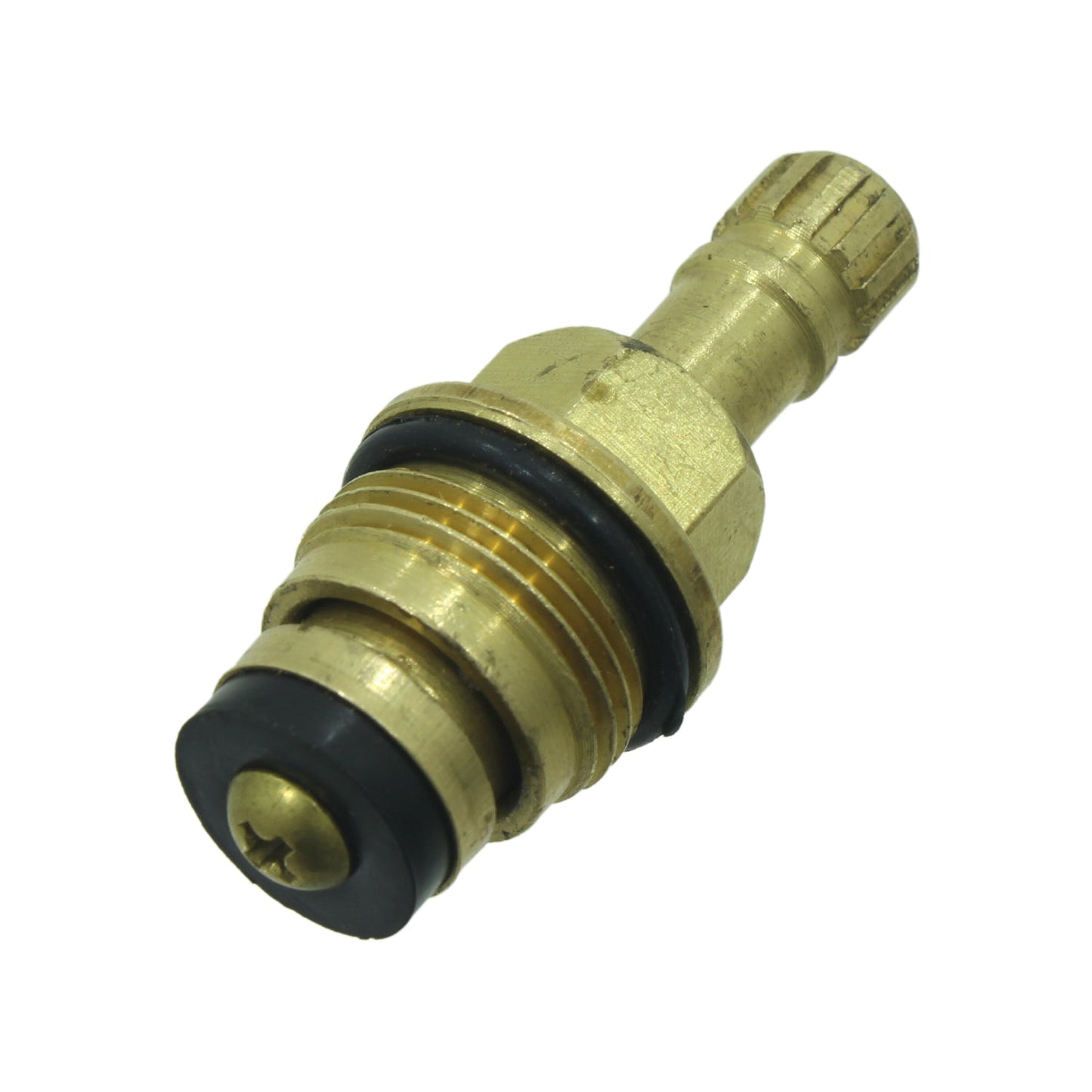 Vástago de latón para regadera con tornillo, empaque de goma y eje estriado para grifos.