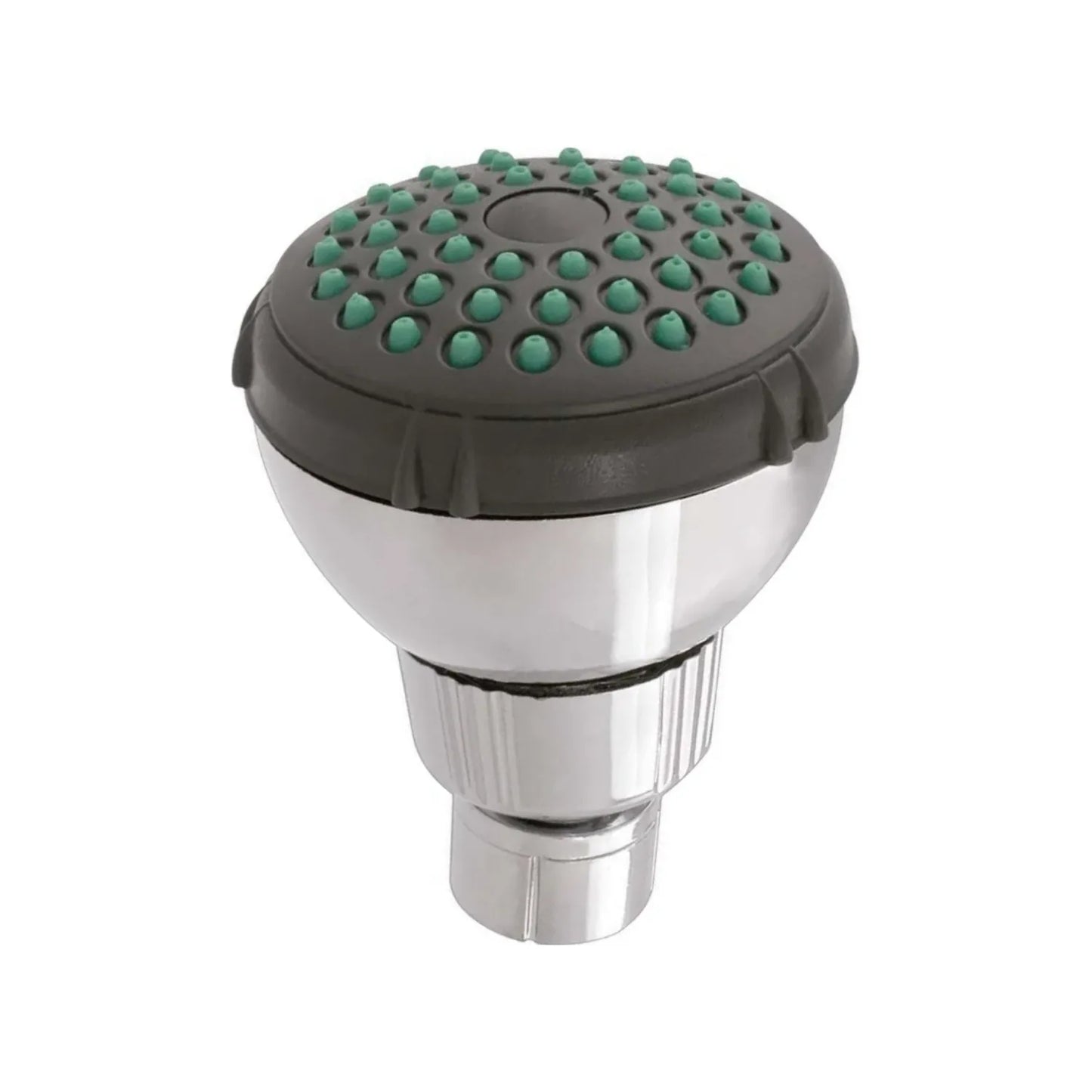Rociador para grifo de cocina orientable con boquillas antical verdes y acabado cromado.