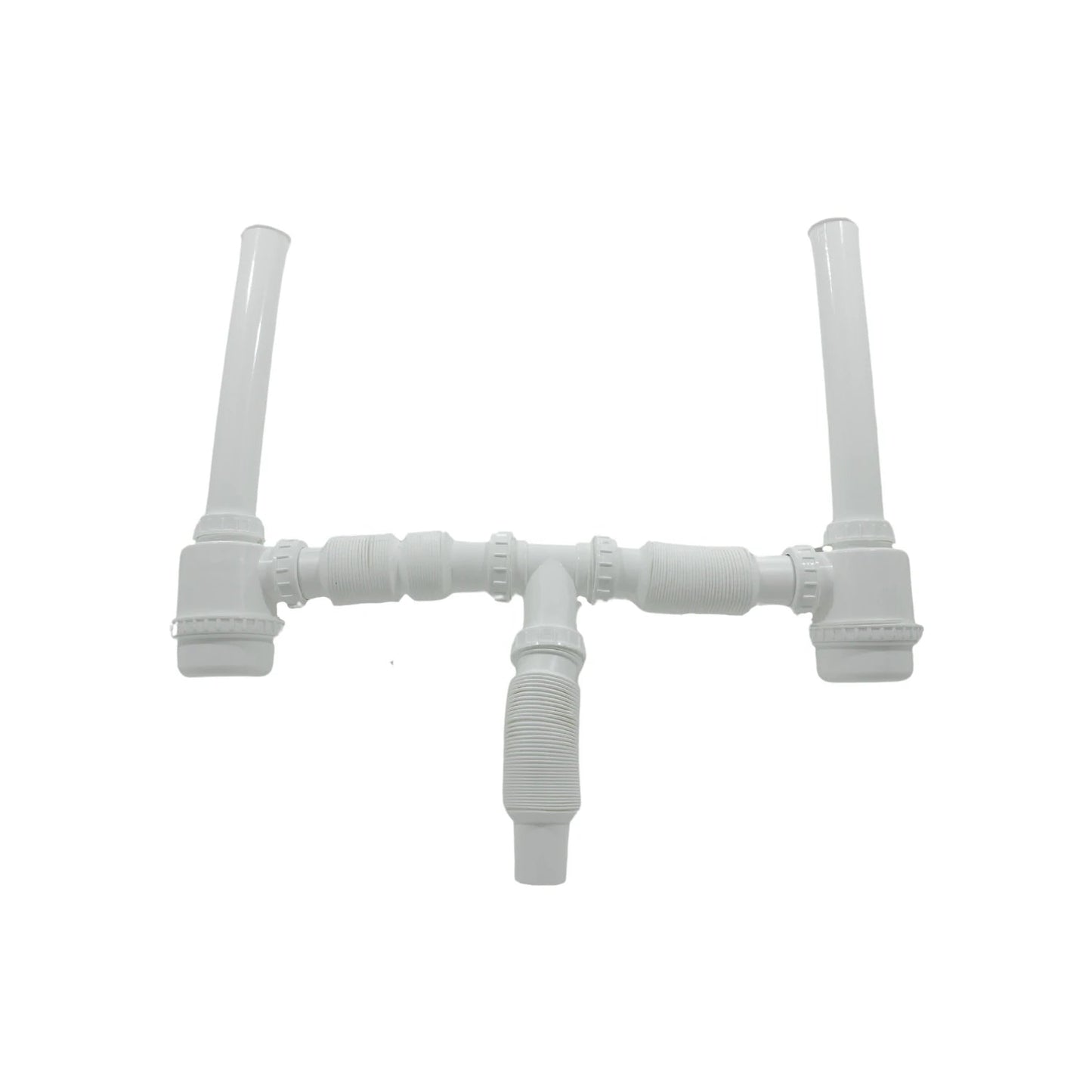 Cespol doble de fregadero con trampa en P, desagüe para dos tarjas, PVC blanco flexible