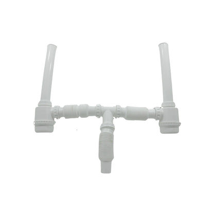 Cespol doble de fregadero con trampa en P, desagüe para dos tarjas, PVC blanco flexible
