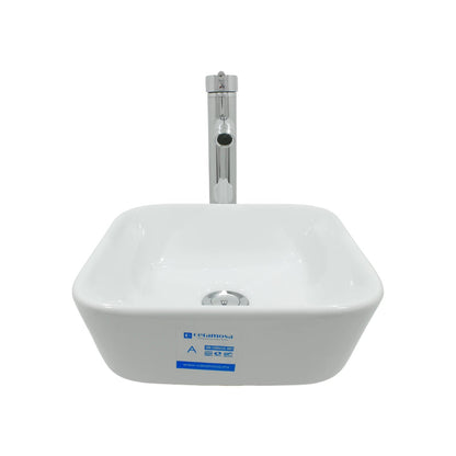 Lavabo cuadrado de cerámica blanco Ceramosa con grifo monomando cromado para baño moderno