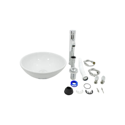 Kit completo de lavabo redondo de cerámica blanca, grifo monomando cromado, desagüe, mangueras y accesorios de instalación para baño.