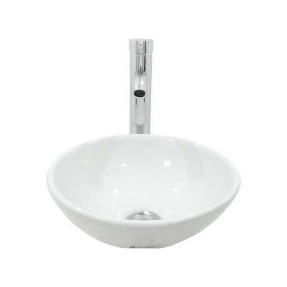 Kit lavabo cerámico blanco redondo sobreponer con grifo monomando alto cromado moderno para baño