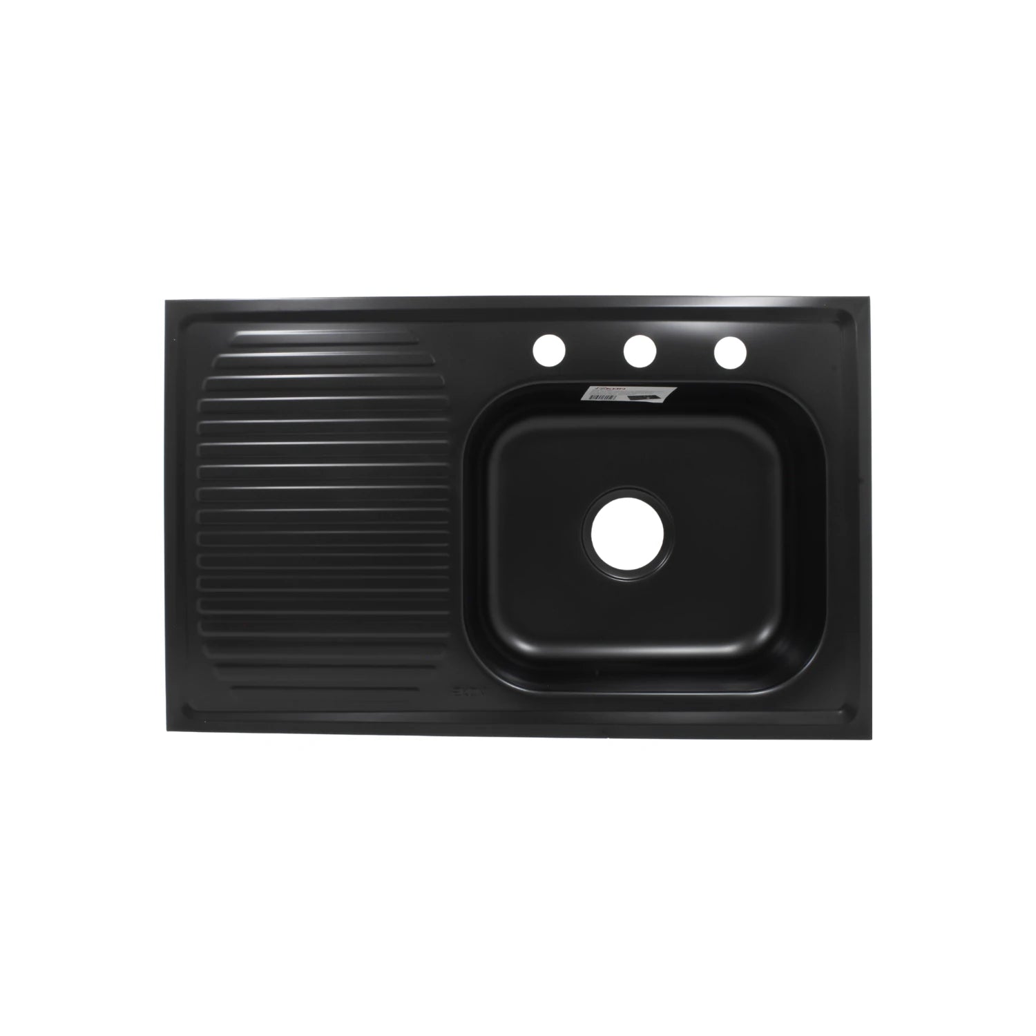 Tarja de cocina negra mate 80x50 cm con escurridor izquierdo, una tina y 3 perforaciones para grifo