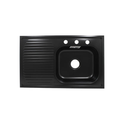Tarja de cocina negra mate 80x50 cm con escurridor izquierdo, una tina y 3 perforaciones para grifo