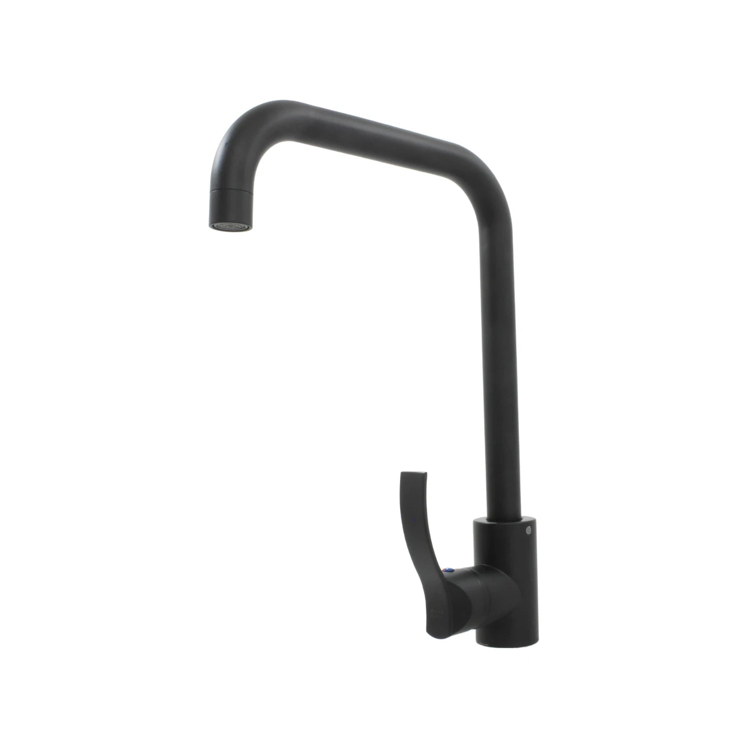 Mezcladora monomando negra mate para fregadero de cocina, con caño alto curvo y manija ergonómica