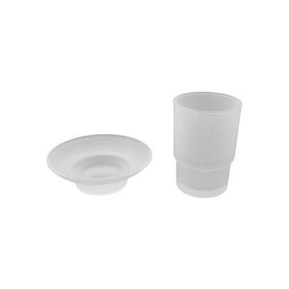 Juego de jabonera y vaso para baño de cristal esmerilado, color blanco translúcido
