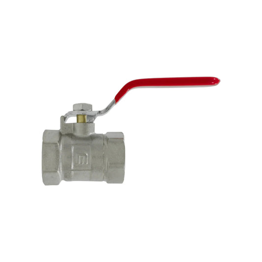 Válvula de esfera de latón 3/4" roscable con maneta roja, para control de flujo en plomería