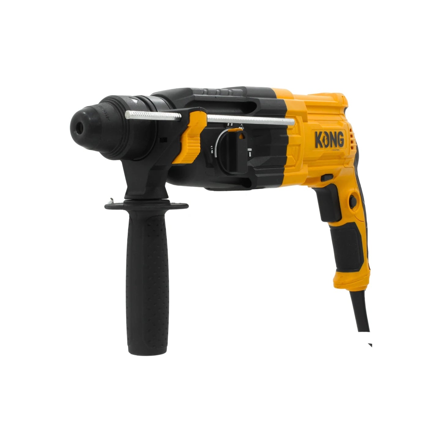 Martillo perforador SDS eléctrico Kong amarillo y negro con empuñadura auxiliar y medidor de profundidad