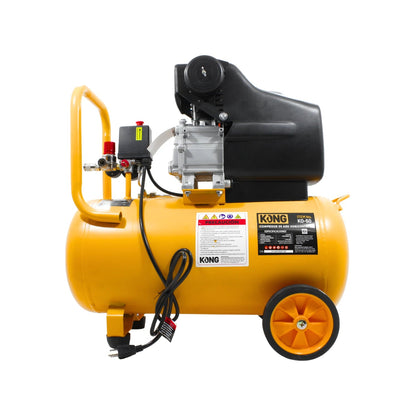 Compresora de aire KONG KO-50 amarilla 50L 3 HP horizontal portátil con regulador y ruedas