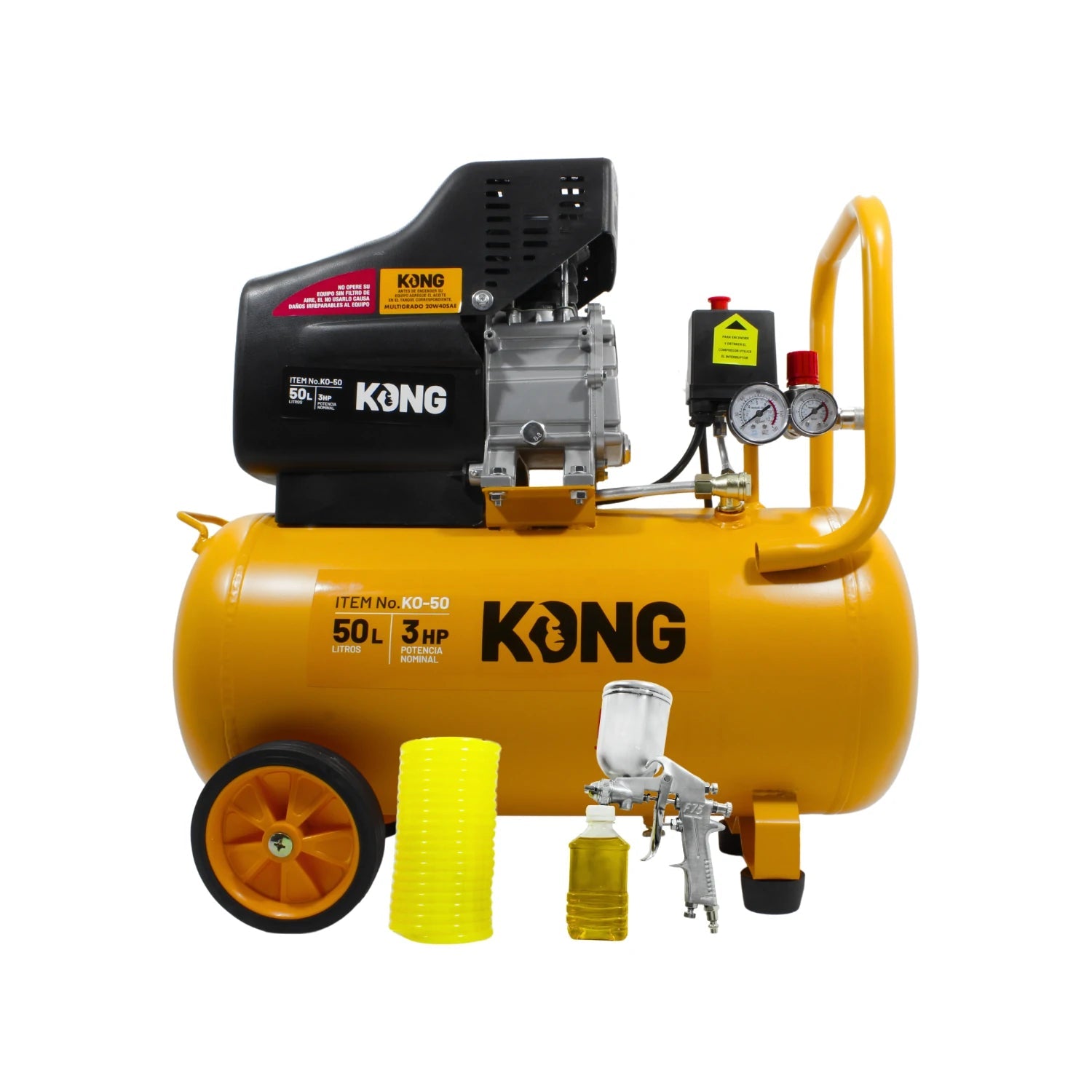 Compresor de aire KONG KO-50 amarillo 50L 3HP con kit de pintura y manguera