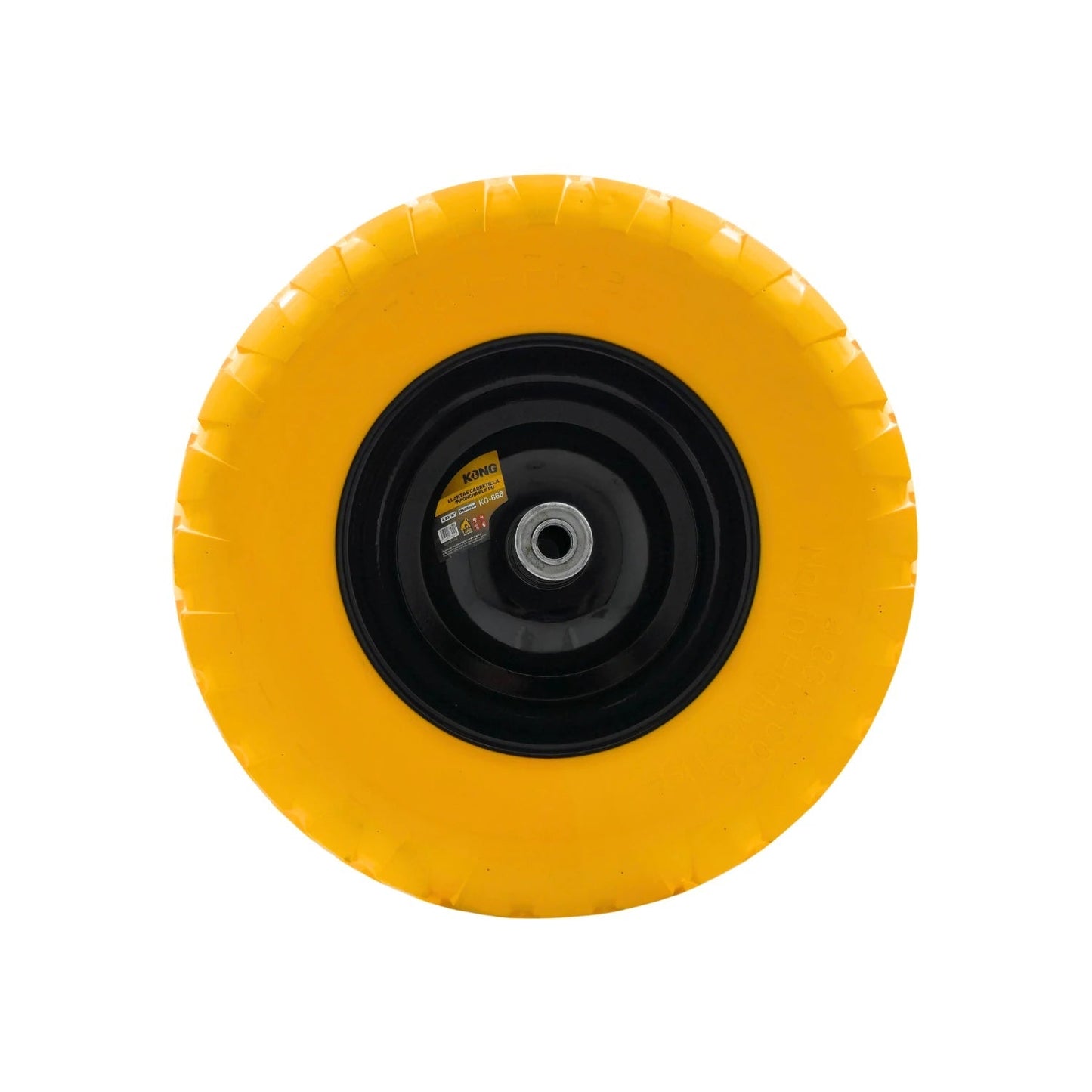 Llanta sólida para carretilla Kong KO668, rueda antipinchazos amarilla con centro negro, repuesto.