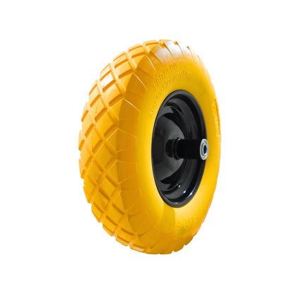 Llanta completa amarilla para carretilla 4.80/4.00-8, antipinchazos, con eje y centro negro