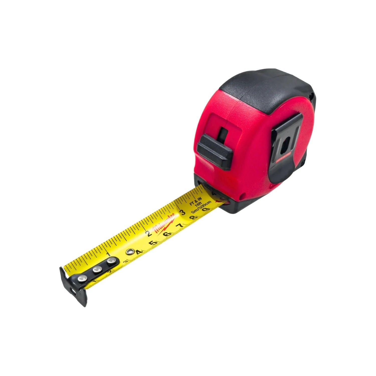 Flexómetro Milwaukee 5 metros rojo con cinta amarilla, bloqueo y clip