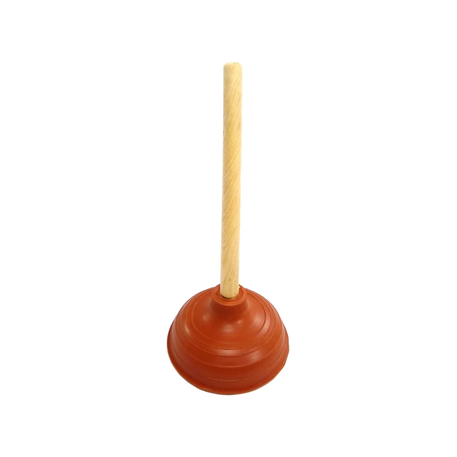 Bomba destapacaños grande de hule rojo con mango de madera para WC, baño y desagües