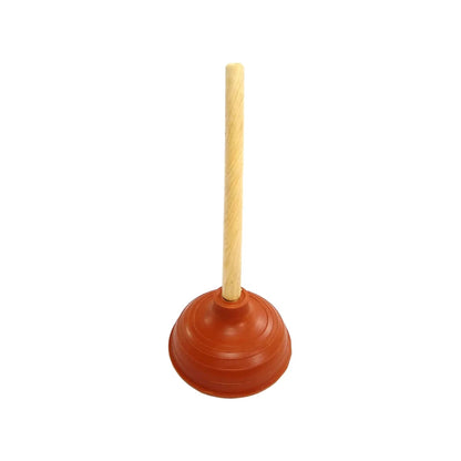 Bomba destapacaños grande de hule rojo con mango de madera para WC, baño y desagües