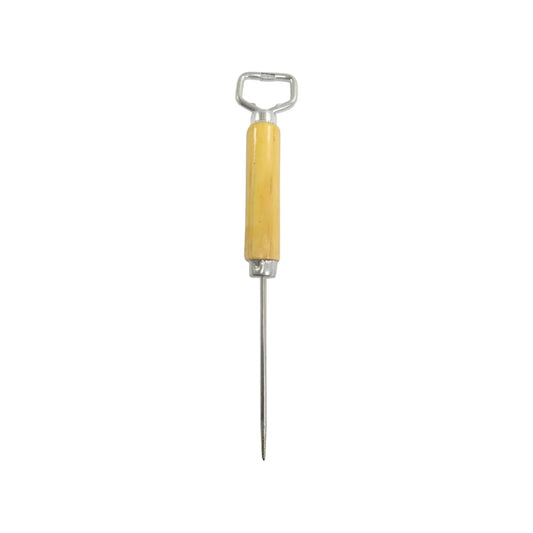 Picahielo con destapador de botellas, mango de madera clara y punta de acero inoxidable
