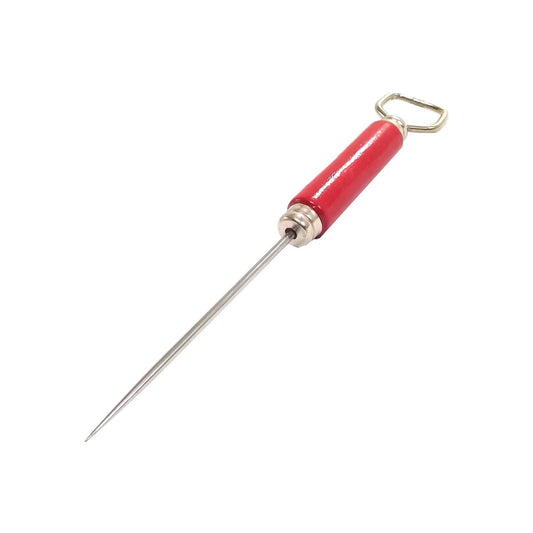 Picahielo de acero con mango rojo y destapador integrado, ideal para bar y cócteles