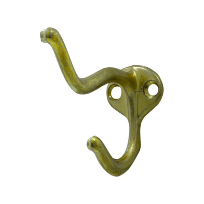 Gancho doble de perchero dorado para pared, herrería de latón resistente con dos orificios de montaje