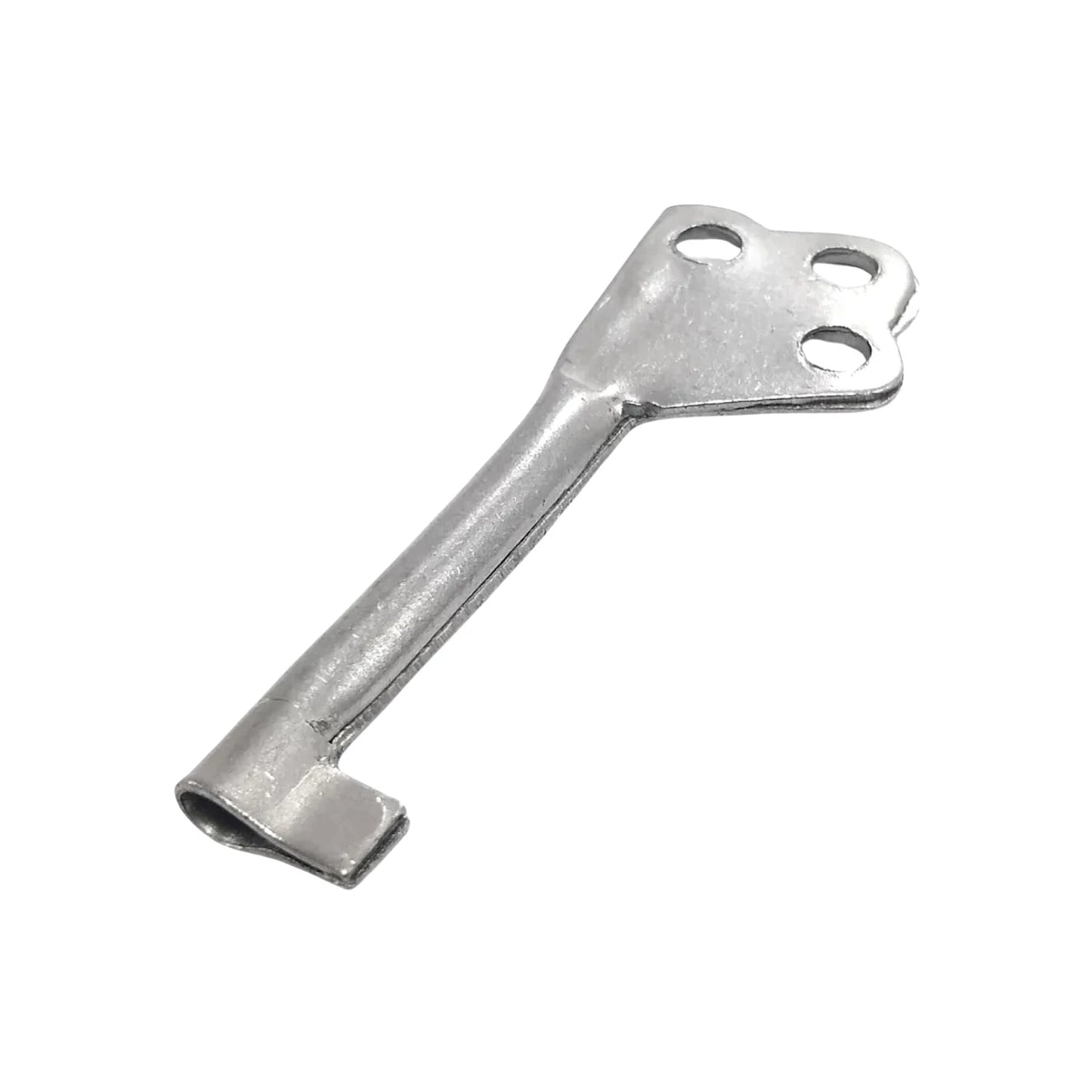 Llave metálica pulida para ropero, armario o mueble, acabado plateado brillante con cabeza de 3 orificios