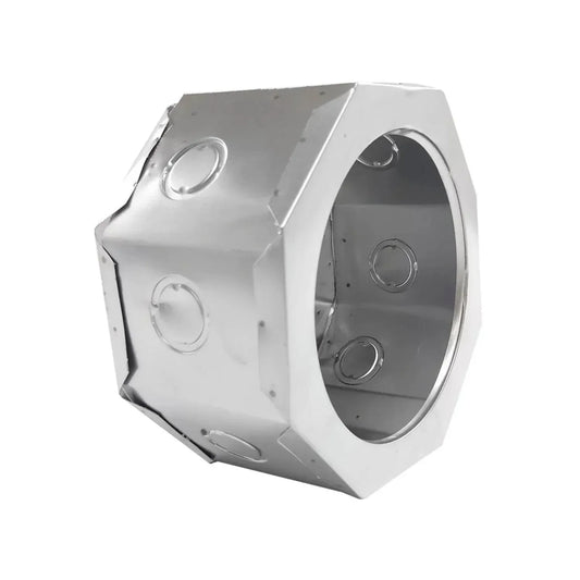 Bote integral octagonal metálico galvanizado con perforaciones para instalación eléctrica 12x8 cm