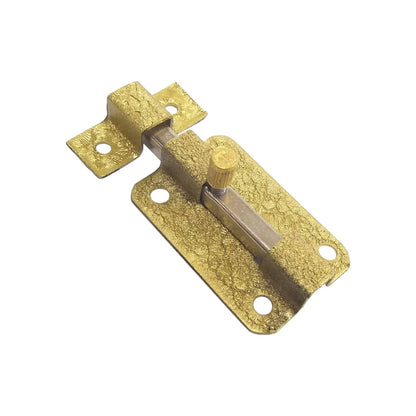 Pasador de latón dorado corrugado 5 cm, cerrojo texturizado para seguridad en puertas y ventanas.