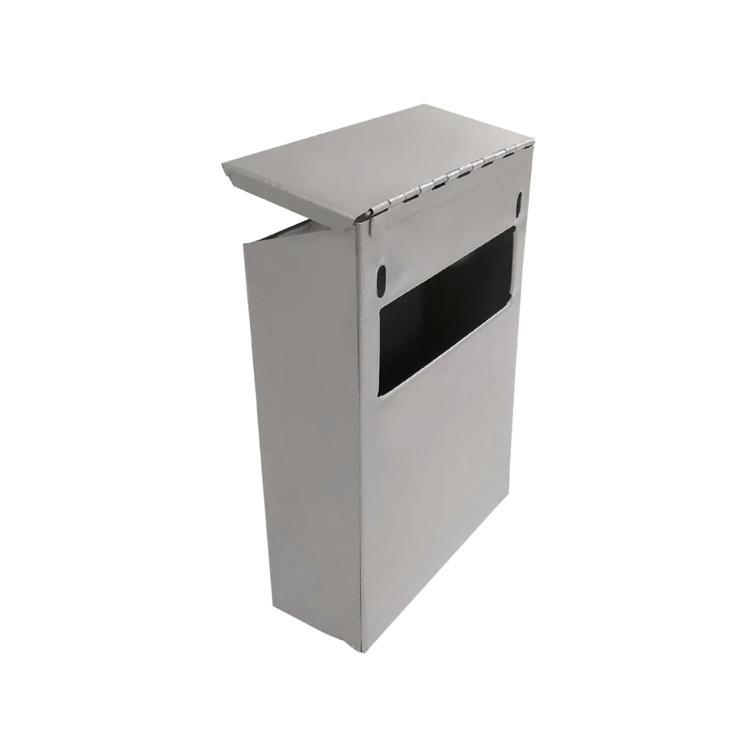 Buzón de cartas metálico pequeño reforzado, con ranura frontal y tapa superior basculante, color gris