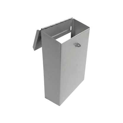 Buzón metálico gris compacto con tapa abatible y cierre, reforzado, para cartas y paquetería, montaje en pared