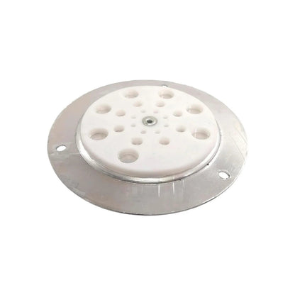 Rejilla de aluminio y disco blanco perforado para coladera de desagüe, montaje con tornillos.
