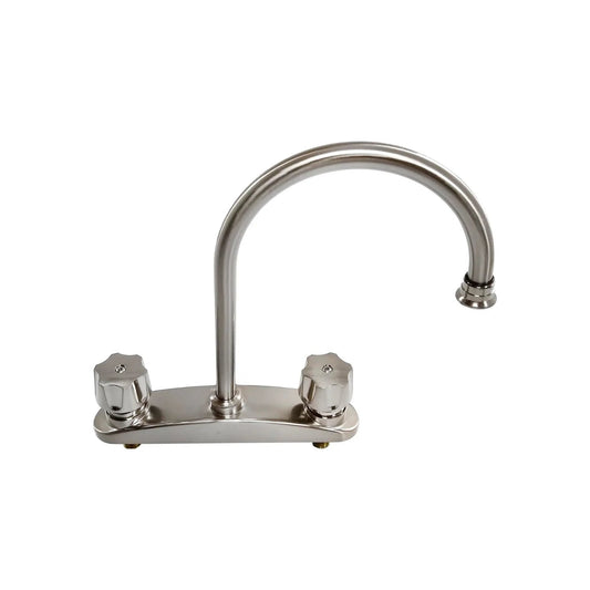 Mezcladora de fregadero 8" doble maneral, cuello alto, acabado níquel cepillado para cocina