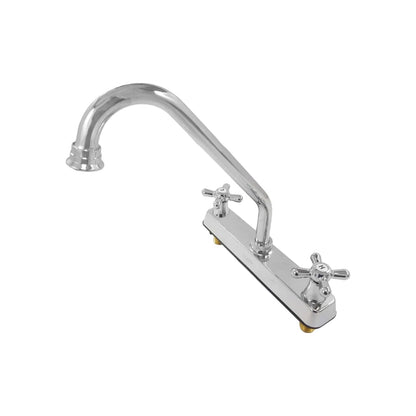 Mezcladora para fregadero de cocina cromada, doble maneral de cruz, estilo cuello de ganso