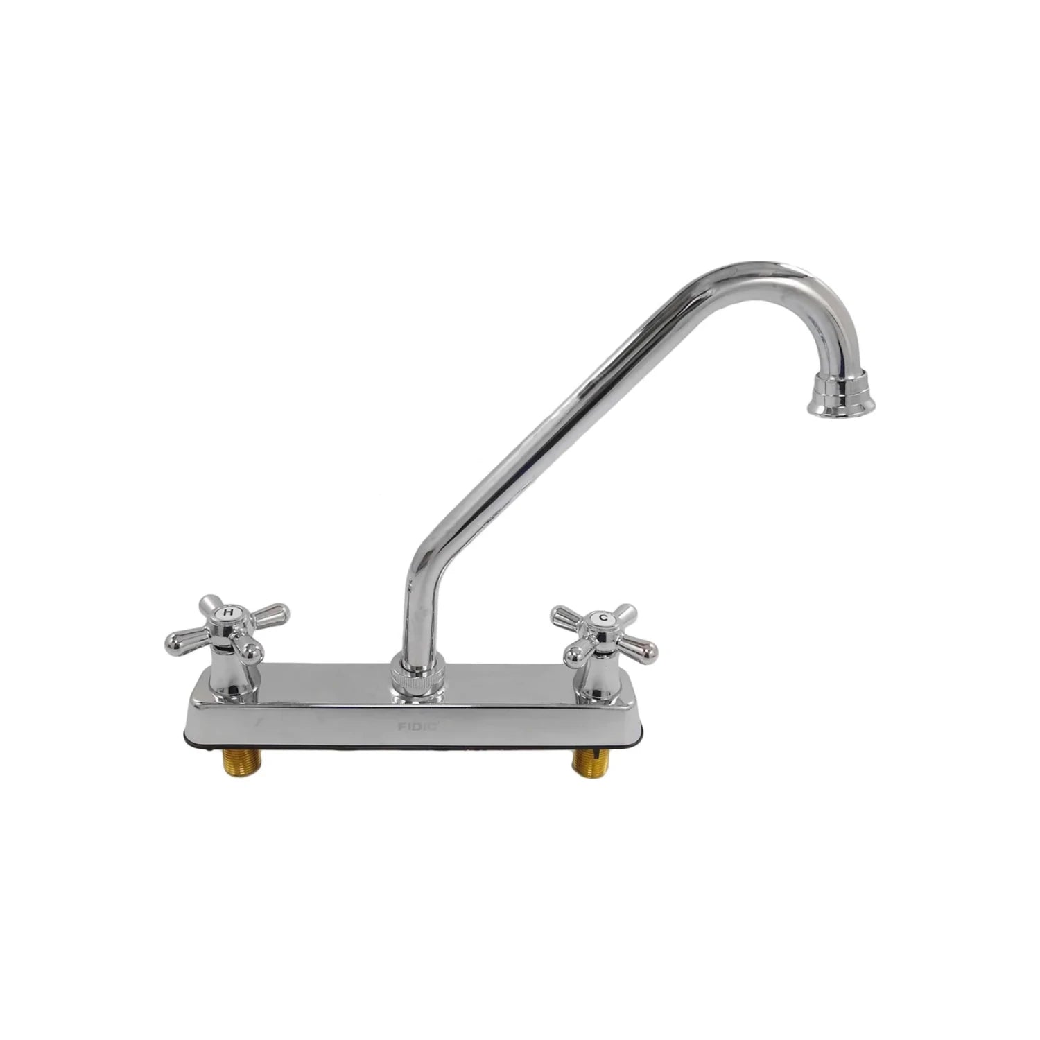 Mezcladora de fregadero FIDIC cromada doble manija estilo cruz, cuello de ganso y base de 8 pulgadas para cocina