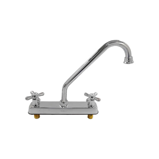 Mezcladora de fregadero FIDIC cromada doble manija estilo cruz, cuello de ganso y base de 8 pulgadas para cocina