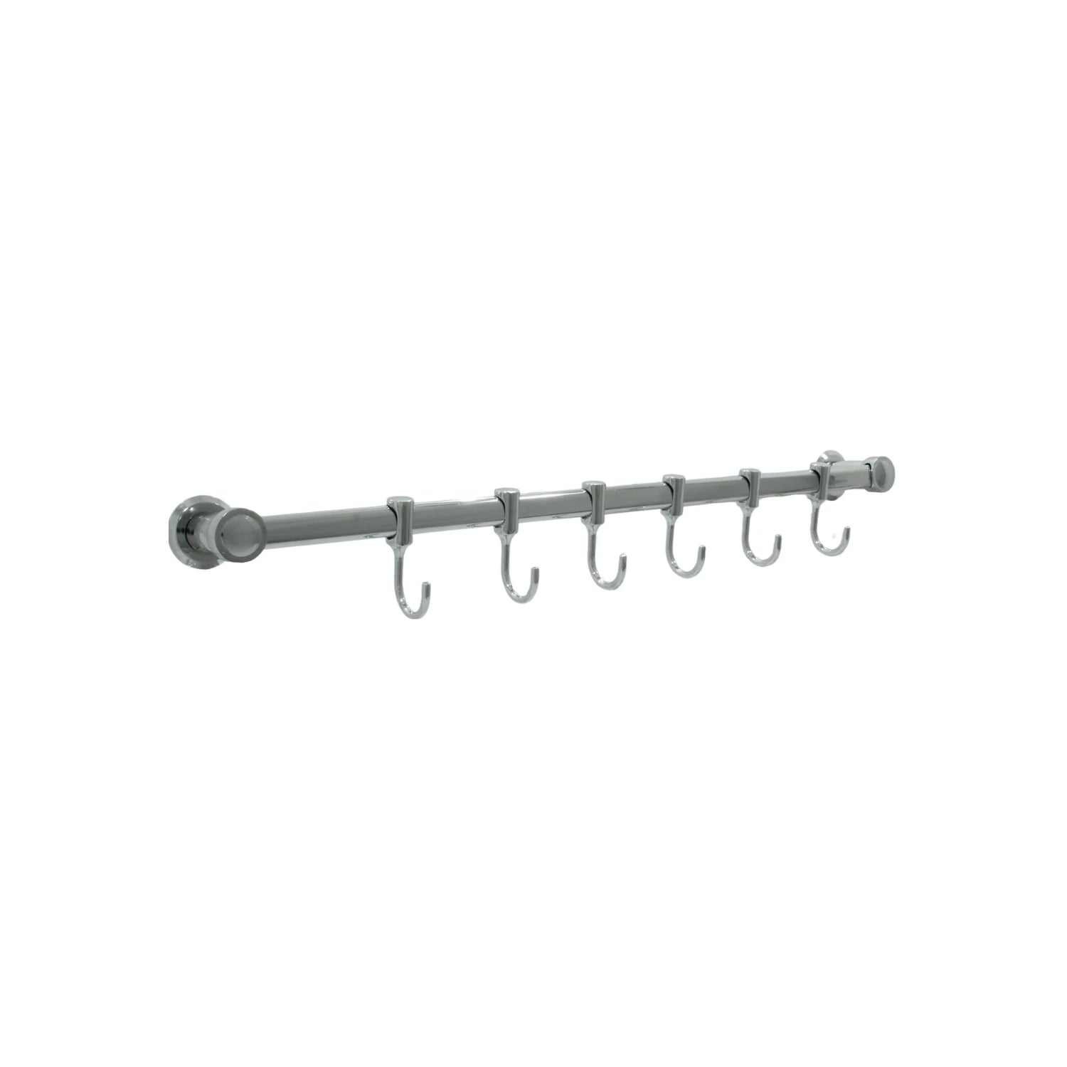 Barra organizadora de pared cromada con 6 ganchos deslizantes, para toallas, cocina o baño.