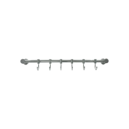 Toallero múltiple de baño o cocina cromado con 6 ganchos, barra organizadora de pared.