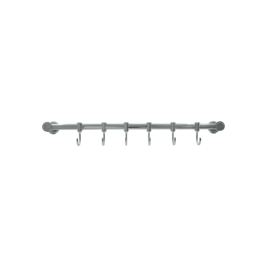 Toallero múltiple de baño o cocina cromado con 6 ganchos, barra organizadora de pared.