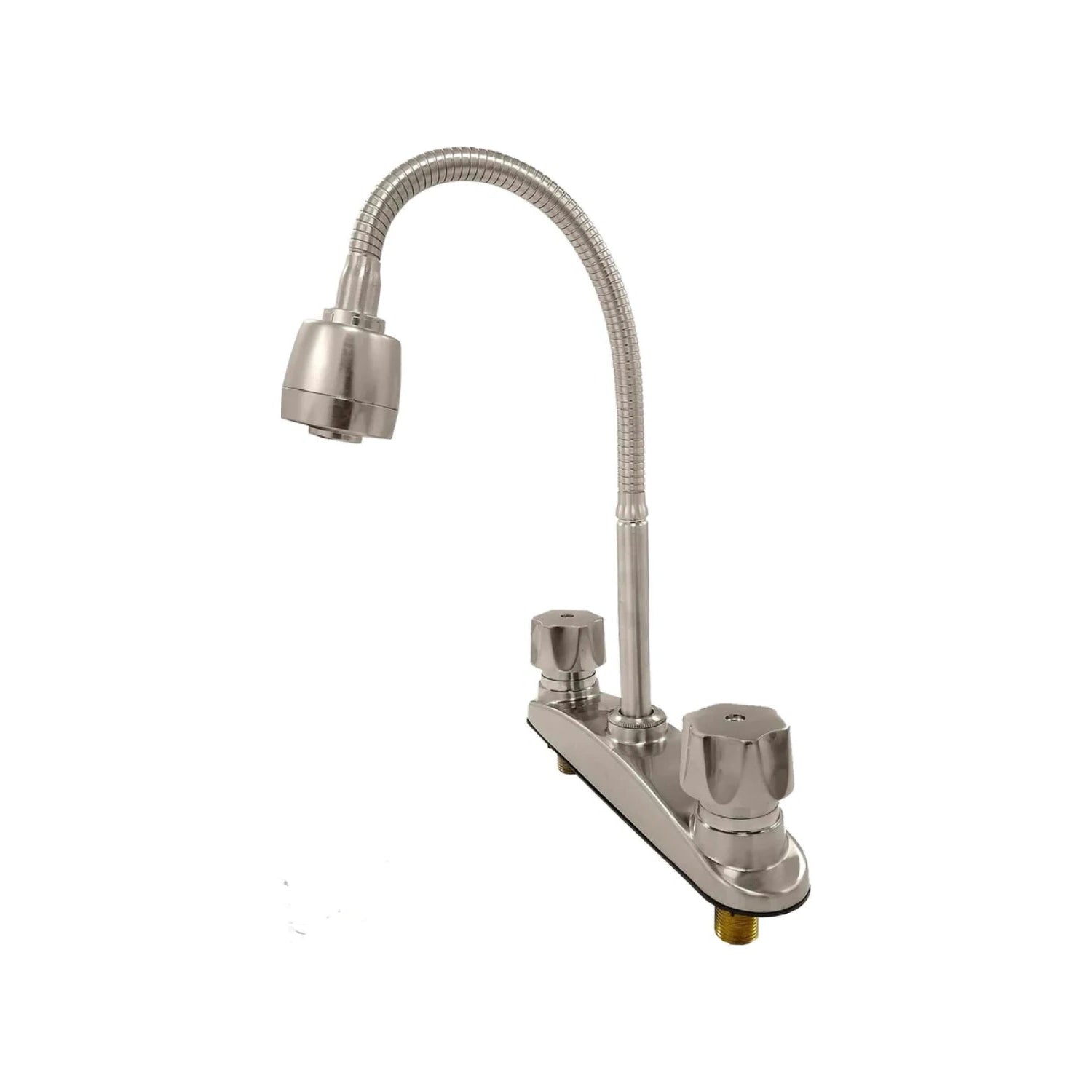 Mezcladora de fregadero 8" níquel cepillado, cuello de ganso flexible y doble manija para cocina