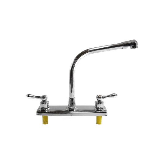 Mezcladora cromada para fregadero de cocina de 8 pulgadas con doble manija y cuello de ganso