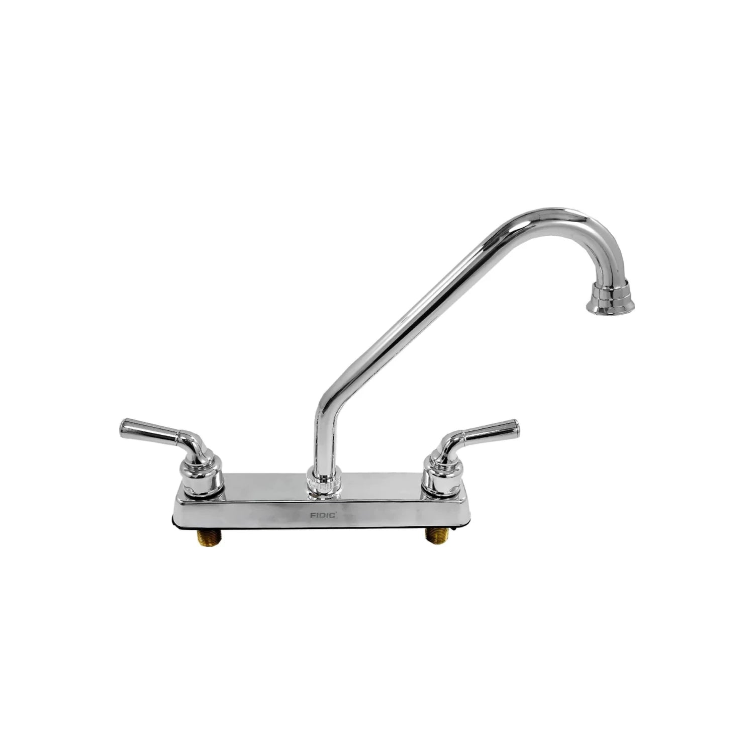 Mezcladora de fregadero Fidic cromada con cuello de ganso, 2 manijas y separación de 8 pulgadas para cocina