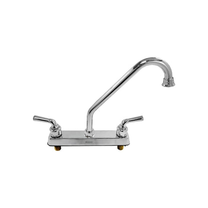 Mezcladora de fregadero Fidic cromada con cuello de ganso, 2 manijas y separación de 8 pulgadas para cocina