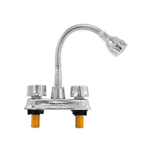 Mezcladora de lavabo Fidic 4 pulgadas cromada con cuello flexible, cabezal rociador y doble manija